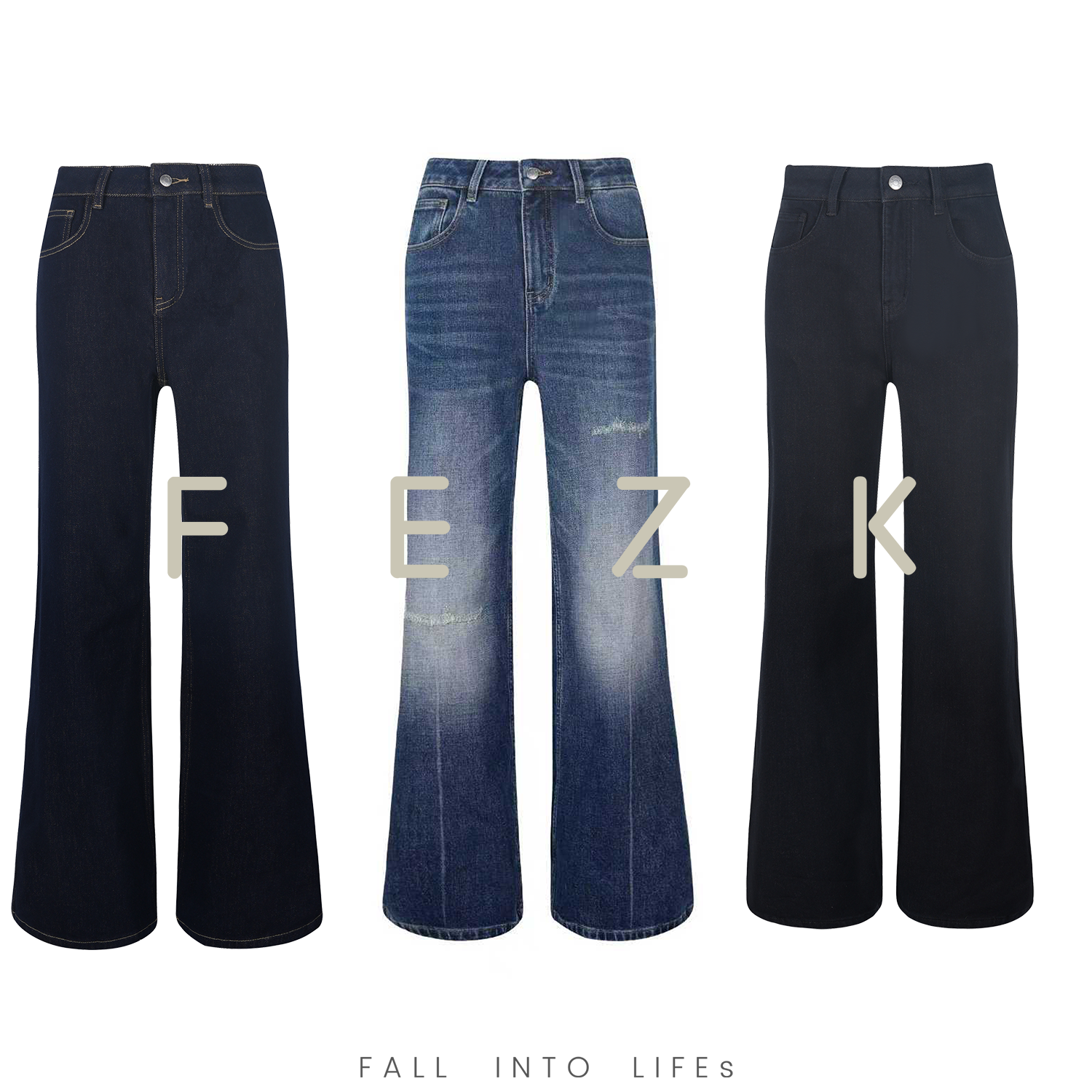 FEZK Zephyr•自由丹宁 立体剪裁廓线塑造合体有型加绒筒喇裤FH55