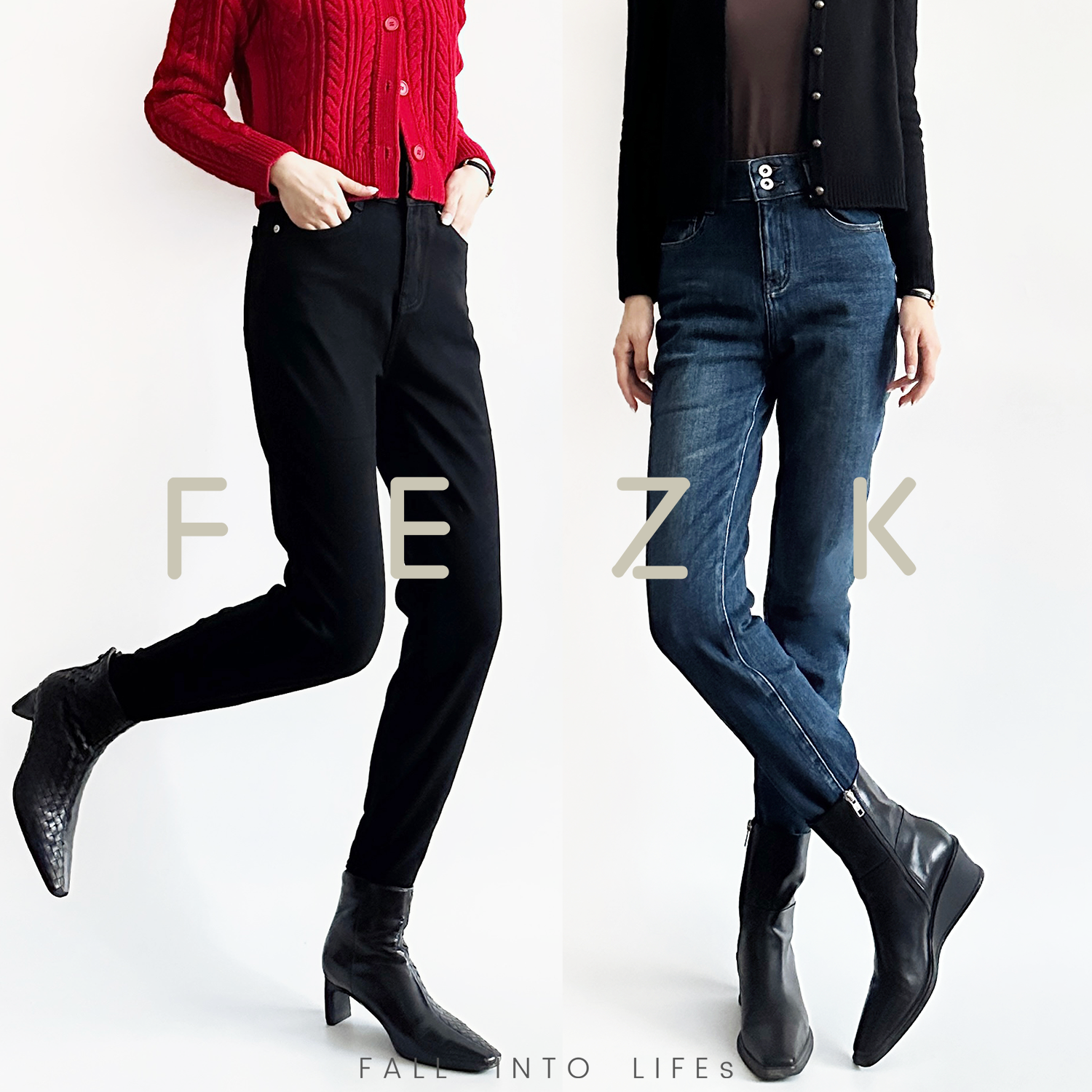 FEZK Free life•高弹柔软加绒四面弹 双扣高腰收腹小脚靴裤FX810