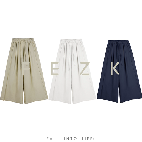 FEZK Esay life•進口雨露麻混纺 自然肌理感松紧腰9分裤裙FH126