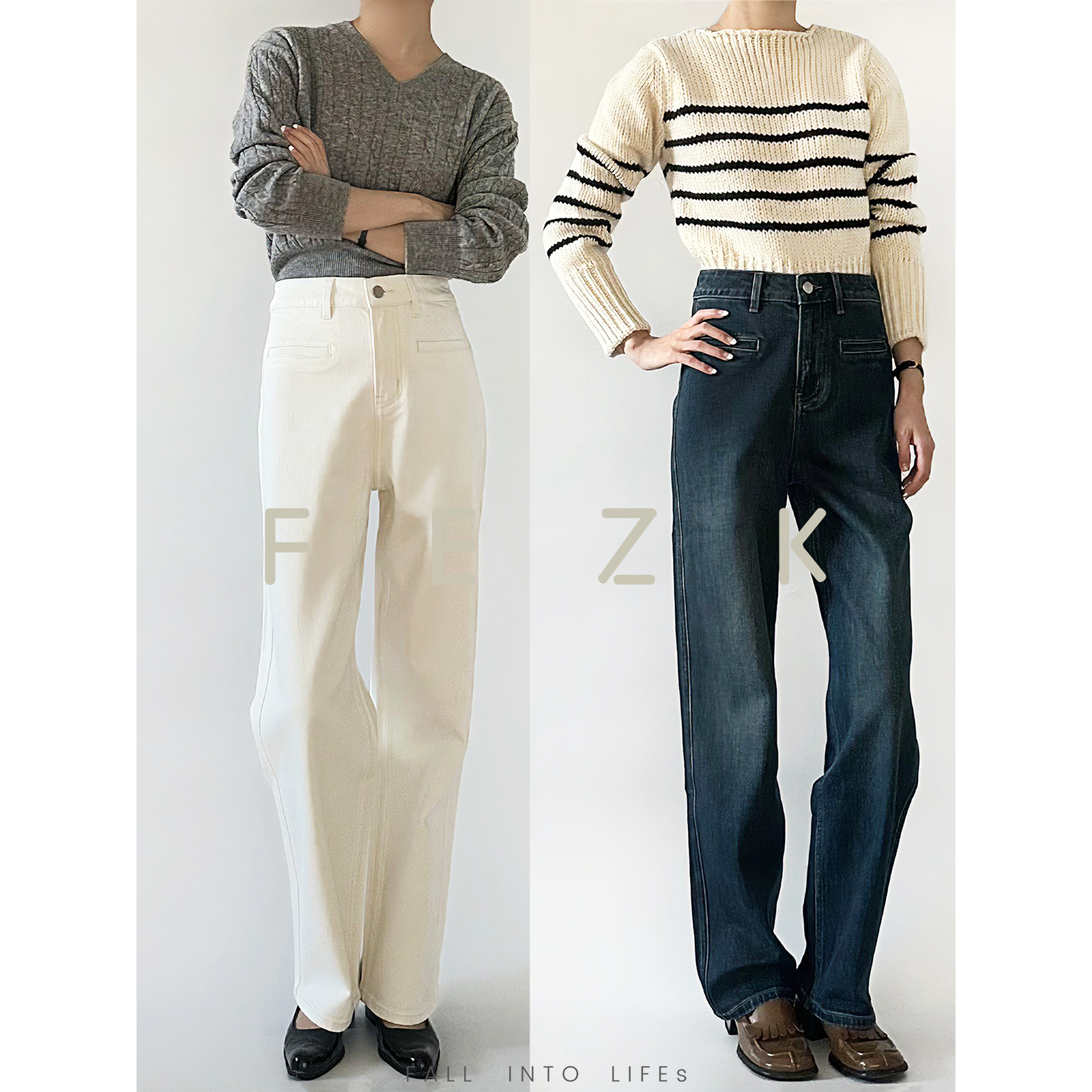 FEZK Easy Devise•精选天然纤维 法式复古瘦直长腿窄版直筒FH32