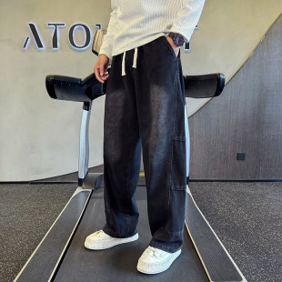 休闲直筒裤 2026新款 时尚 男款 男士 牛仔直筒宽松高级感拼接弯刀裤