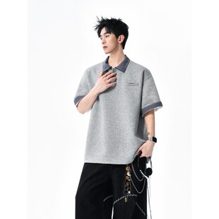 2026夏季新款假两件POLO拼格子短袖上衣宽松休闲美式高街潮流T恤