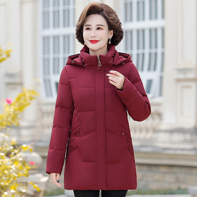 品牌冬装妈妈羽绒服中老年2024冬季新款婆婆装加厚保暖大码外套