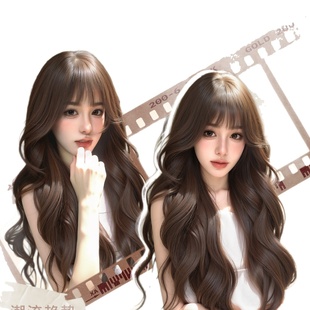 自然无痕齐刘海大波浪仿真人发丝长卷发假发套长发女生假发全头套