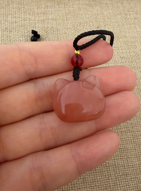 新疆金丝玉猫头造型女式可爱抽绳项链