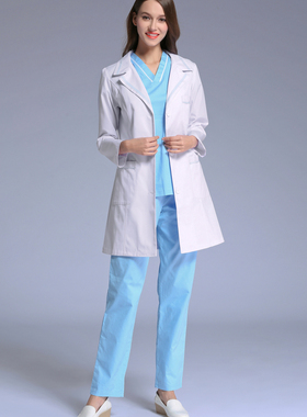 韩版美容整形女式长袖白大褂口腔医院药房医生服实验室工服外套