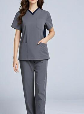 玫绮格极窄高V领女装刷手服口腔诊所医疗美容师修身护士服夏装