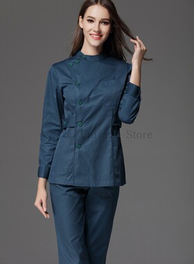 玫绮格女装秋冬装高领偏门襟长袖分体护士服医生服套装女美容服