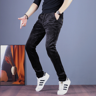 冬季高端丝绒男裤新款男士休闲裤修身金丝绒轻商务西裤灯芯绒裤子