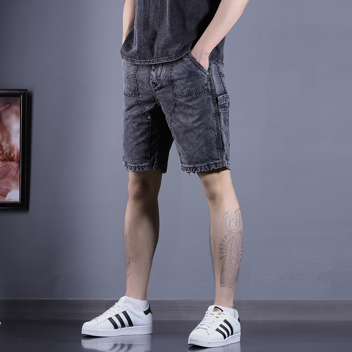 潮牌时尚短裤男士牛仔五分裤中裤休闲夏季马裤夏季薄款沙滩裤男款