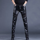 男士 男机车骑士潮牌个性 皮裤 冬季 修身 防风摩托车小脚裤 拼接靴裤 男