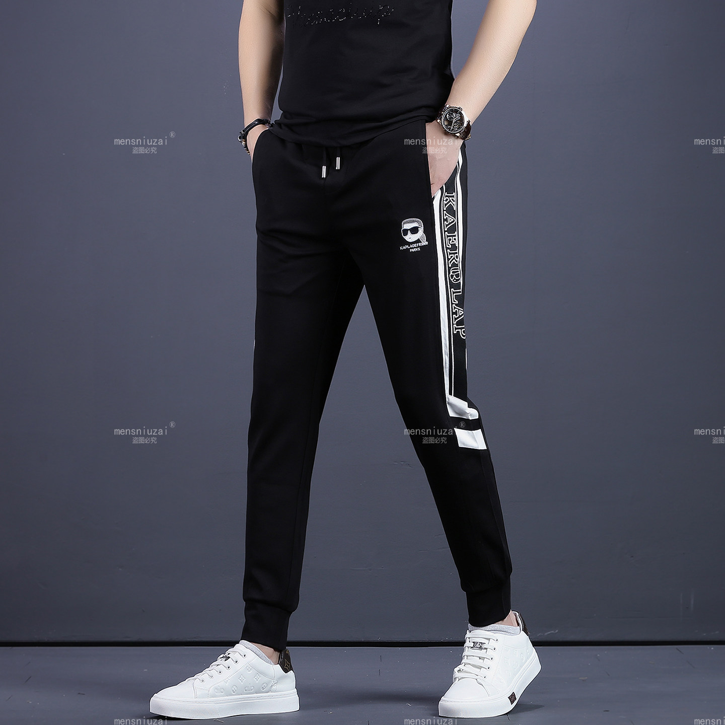高端潮牌男士弹力显瘦小脚裤