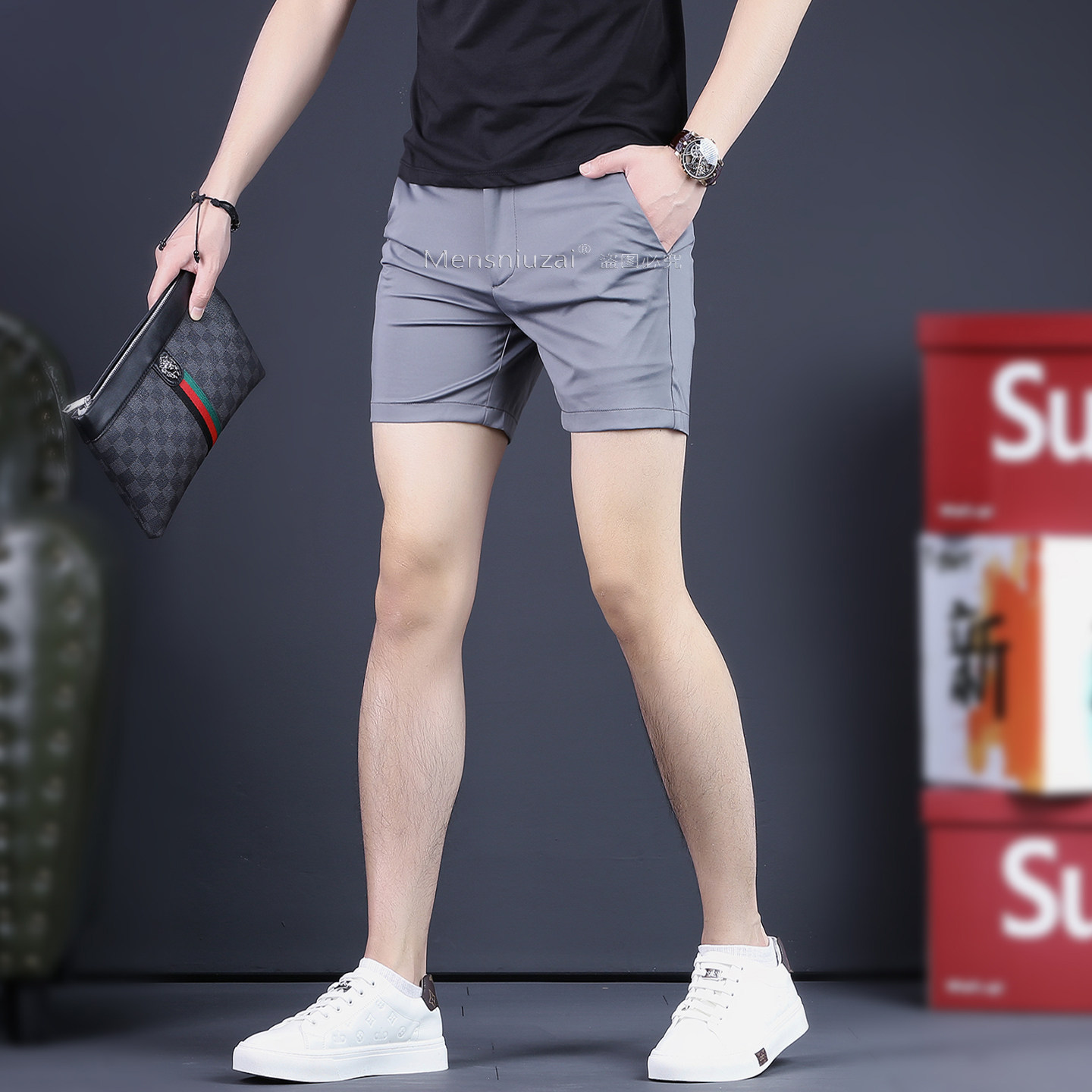 新款男士冰丝短裤潮牌痞帅三分裤韩版英伦中裤矮个子五分裤四分裤