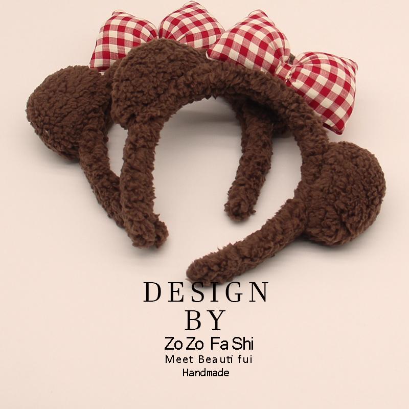 可爱蝴蝶结小熊耳朵毛绒发箍