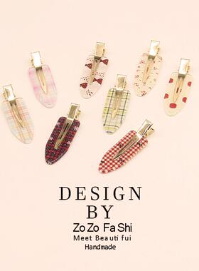 法式醋酸格纹发夹女2026新款前额刘海碎发整理边夹高级感侧边发卡