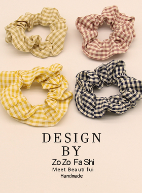 韩系新款彩色格子猪大肠发圈头绳布艺少女ins复古法式可爱肥肠圈