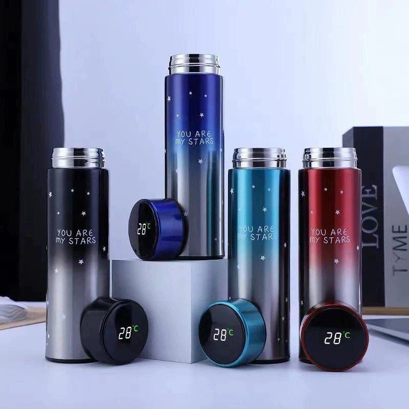 新款创意渐变色星星温控保温杯智能不锈钢测温水杯温度杯直杯