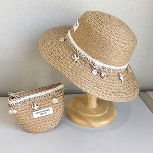 夏季儿童法式贝壳草帽英伦爵士防晒沙滩帽高级感春夏遮阳礼帽平顶