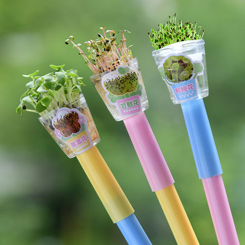 晨兮创意种草笔有钱花暴富花黑色中性笔DIY迷你盆栽长草笔全针管