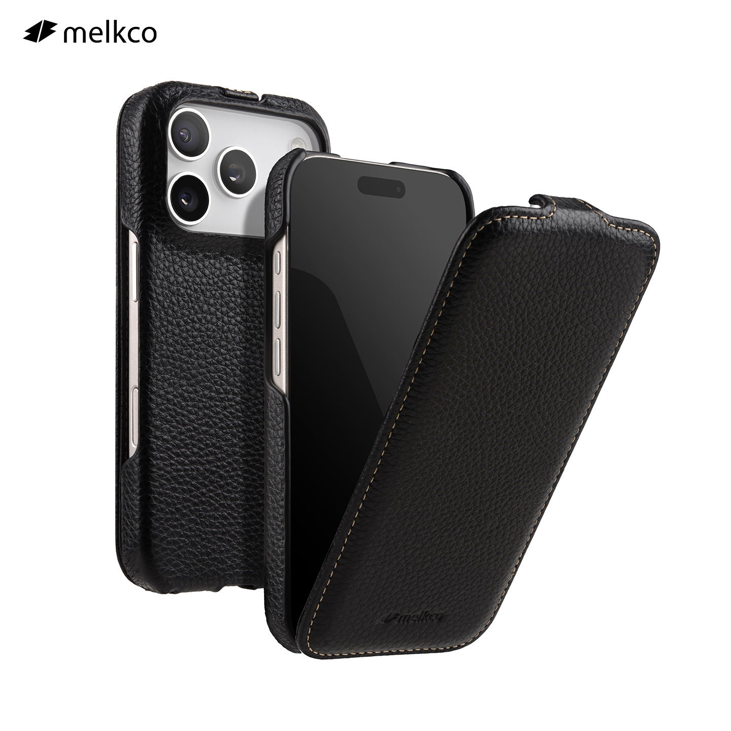 Melkco适用苹果iPhone 17 Pro Max手机壳保护套经典真皮支架17Air荔枝纹上下翻盖磁吸新款