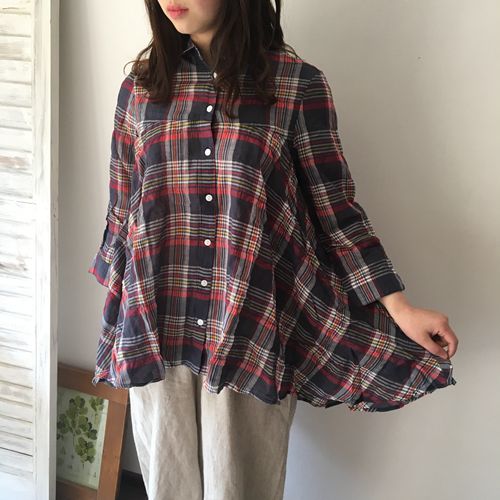 日单少女心男友衬衫出口日本原单超柔软棉麻大格子复古女夏秋百搭