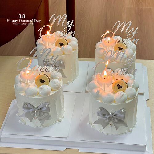 38女神节MyQueen蛋糕装饰套装银灰蝴蝶结亚克力插牌女王烘焙配件 - 封面