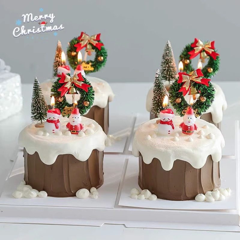 2025圣诞树桩雪人蛋糕装饰摆件