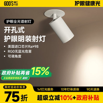 明装射灯吸顶开孔式led天花灯cob轨道灯可调角度床头象鼻灯无主灯