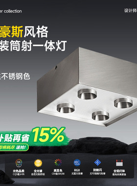 四头明装斗胆灯包豪斯吸顶灯不锈钢筒灯射灯一体超薄客厅主灯银色
