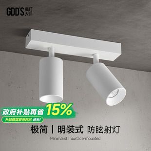 明装 led射灯连体双2头防眩吸顶多头家用客厅智能长条免开孔导轨道