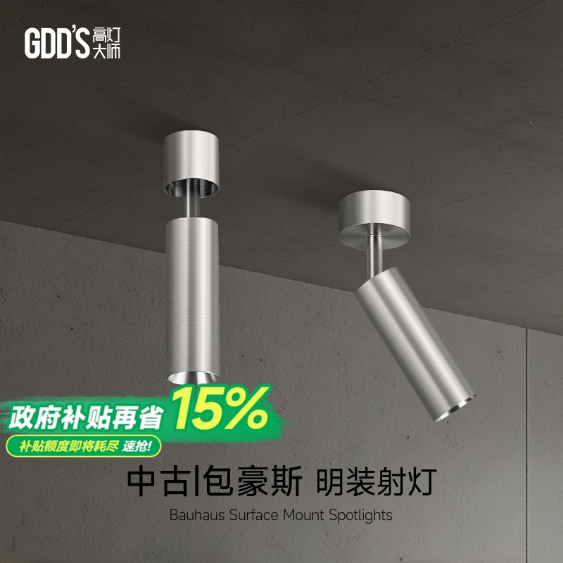 不锈钢明装射灯银色包豪斯吸顶灯嵌入式护眼客厅全光谱天花无主灯