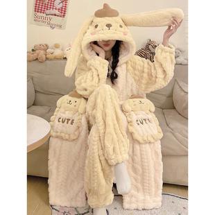 秋冬季睡袍女款珊瑚绒2025新款睡衣加绒加厚卡通冬天可外穿家居服