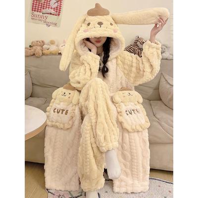 秋冬季睡袍女款珊瑚绒2025新款睡衣加绒加厚卡通冬天可外穿家居服