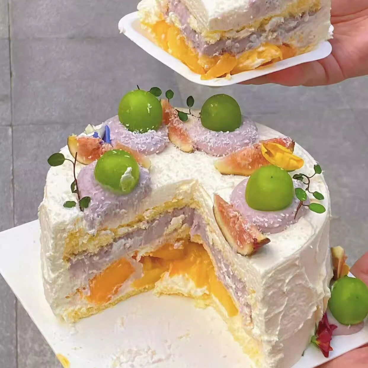 无蔗糖芒果芋泥蛋糕上海同城动物奶油新鲜水果荔浦芋泥夹层清新