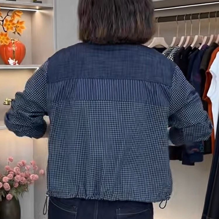 洋气牛仔拼接长袖衬衫