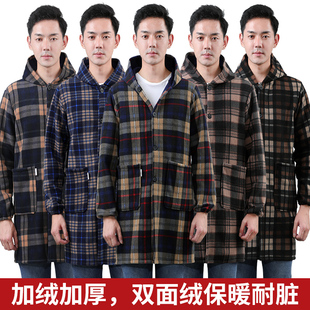 男士 加绒加厚保暖加大加肥外套工作服劳保大褂围裙冬 罩衣成人长袖