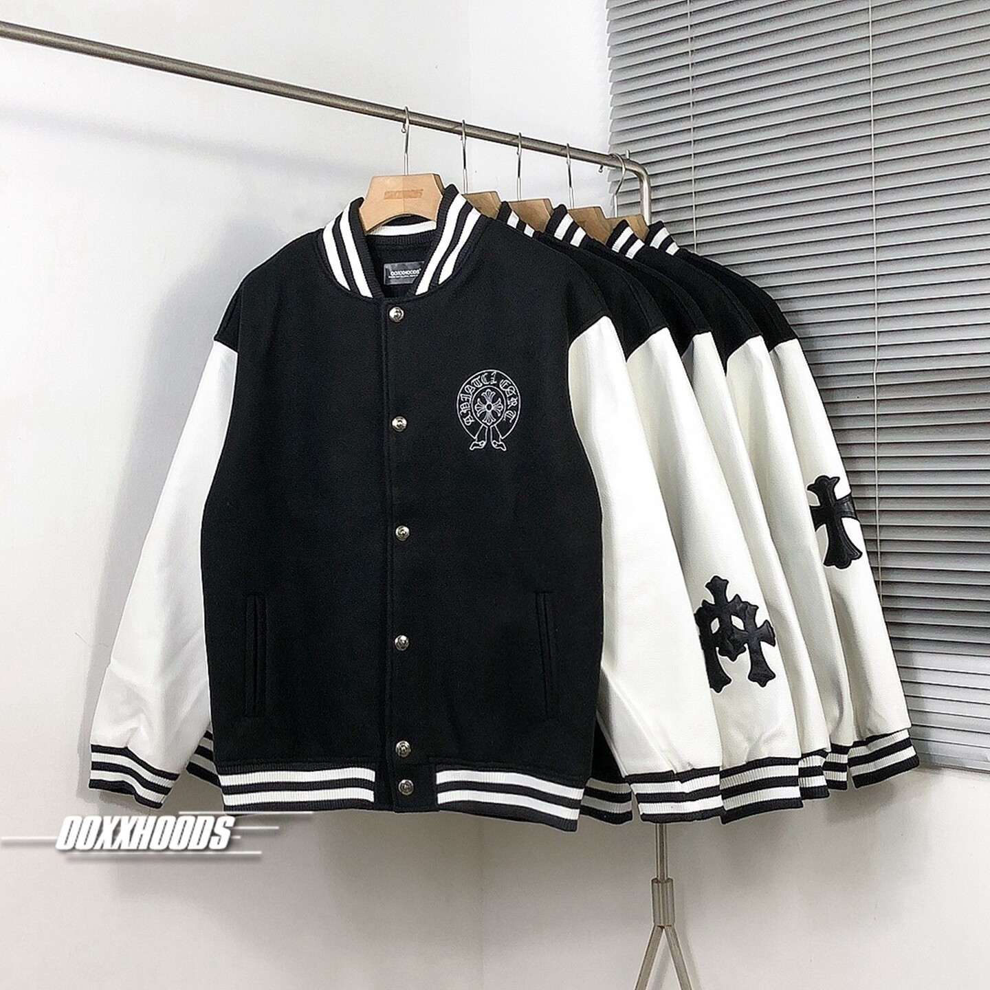 薄款潮牌重工保暖十字架棒球服