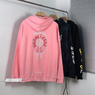 梵文印花高品质棉帽衫 杂乱无章好看经典 马蹄十字架潮牌卫衣情侣款