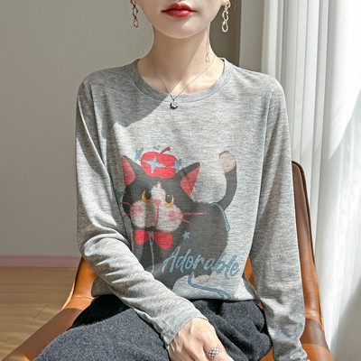 特价清仓！秋季辛苦长袖印花猫咪针织打底衫女宽松显瘦百搭毛衣