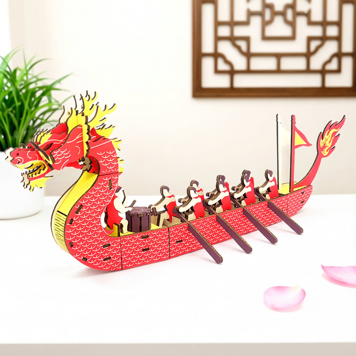 端午龙舟竞渡木质3d拼图手工DIY立体模型儿童成人益智玩具摆件