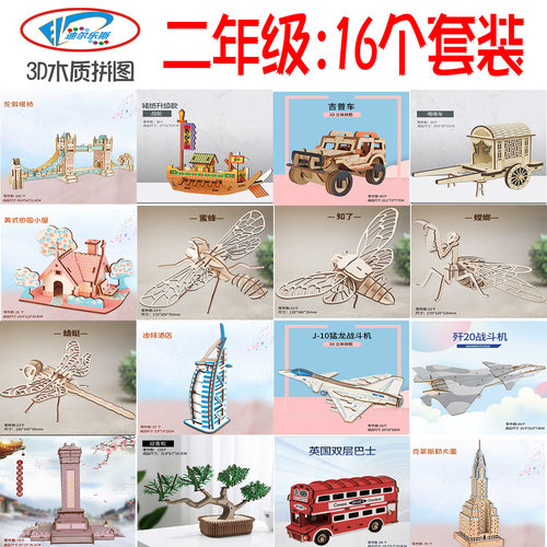 【迪尔乐斯】混合模型套装 木质3D立体拼图 二年级 16个