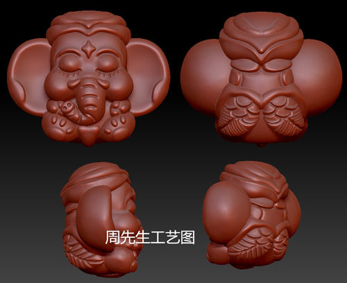 象神三维立体图圆雕图stl文件雕刻机3d模型 Q816