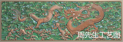 龙板电脑雕刻木玉石精雕图灰度jdp浮雕刻素材单龙祥云门板 AS451