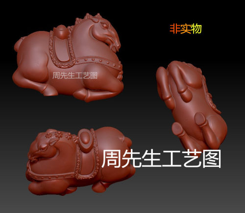 三维立体圆雕图stl唐马吊坠手把件玉木雕马四轴雕刻3d模型生肖Q30