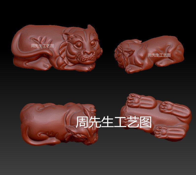 三维立体图圆雕图纸stl文件老虎手把件生肖虎雕刻机3d模型 Q586