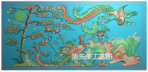 孔雀凤凰牡丹花鸟屏 JDP精雕图浮雕图灰度图背板挂屏雕刻图 AS444