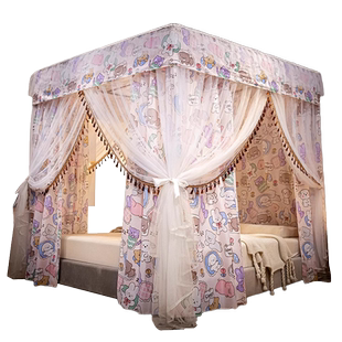 双层蚊帐带防尘顶公主风遮光挡风床帘加厚床幔隐私宫廷落地带支架