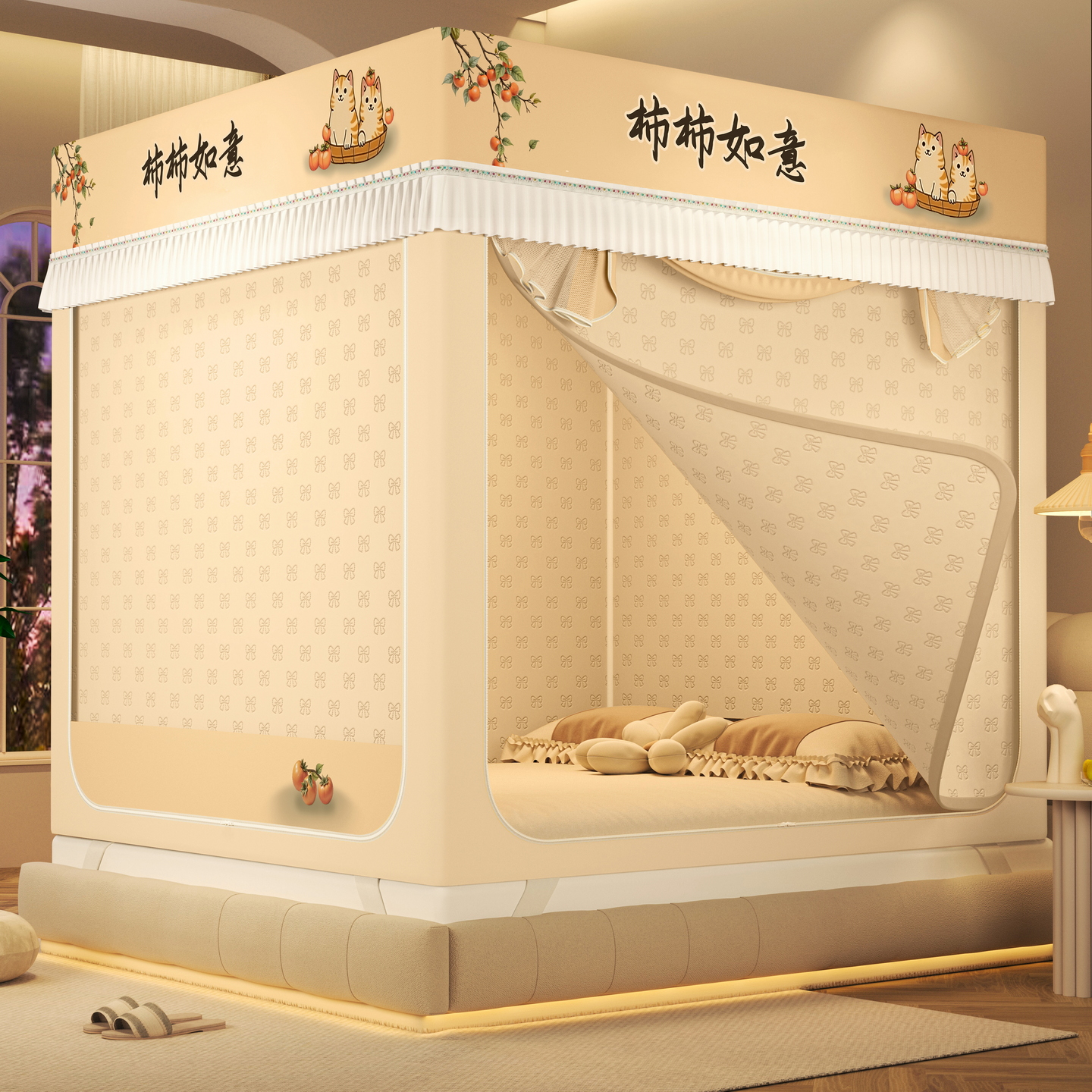 保暖夹棉布帘双层蚊帐做月子防寒