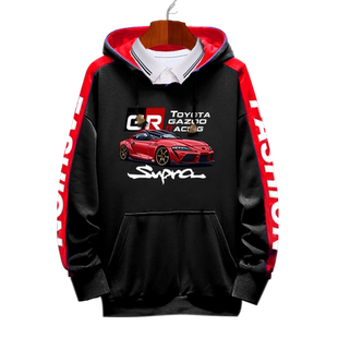 可定制JDM丰田supra牛魔王2JZ改装车拼接连帽卫衣男女外套带帽衫