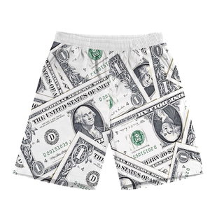 美元欧元英镑货币钞票金钱图案创意趣味速干短袖T恤衫短裤套装男